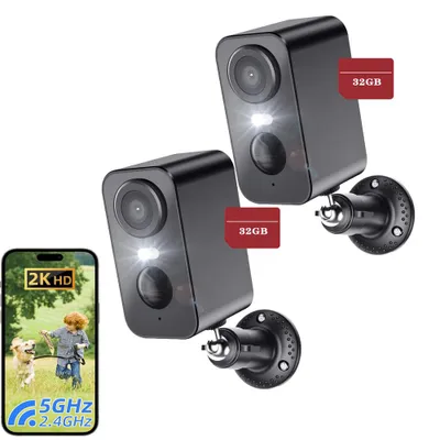 Image de 2 pièces caméra de surveillance extérieure 2,4 GHz WLAN extérieur, vision nocturne couleur, détection de mouvement, audio 2 voies 32GB