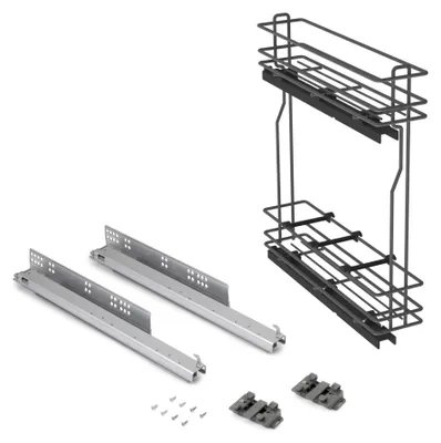 Produktbild von Emuca Flaschenhalter TitaneMax, seitlich, ausziehbar, mit Schließautomatik, Modul 150mm, Stahl, Anthrazitgrau
