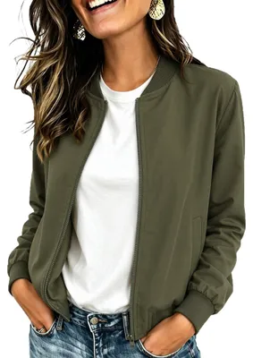 Image de Veste bomber pour femmes - Veste légère de transition - Vert armée