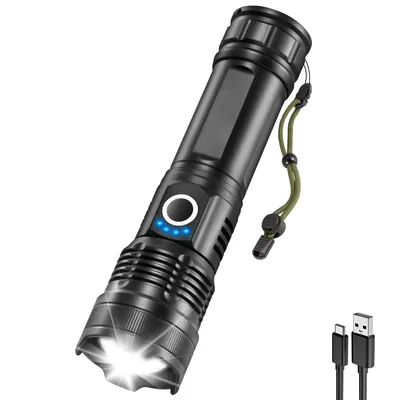 Produktbild von Taschenlampe,5 Lichtmodi Aufladbar Flashlight,USB Wiederaufladbar Taktisches Fackel,IPX6,SOS Modus,Schwarz