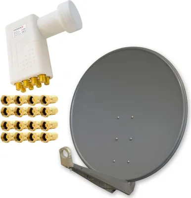 Produktbild von PremiumX DELUXE100 Aluminium Antenne 100cm Digital SAT Schüssel Spiegel in Anthrazit für HDTV 4K mit LNB Octo 0,1 dB zum Direktanschluss von 8 Teilnehmern inkl. 16x F-Stecker veredelt