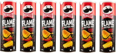 Produktbild von 6x Pringles Flame Extra Hot Cheese & Chilli Snack Salato al gusto di Formaggio Piccante Salziger Snack mit würzigem Käsegeschmack 160g