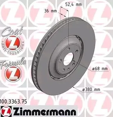 Produktbild von 2x ZIMMERMANN Bremsscheibe 100.3363.75 für AUDI Q5 (8RB) A8 (4H2 4H8 4HC 4HL)