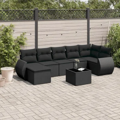 Produktbild von Design 8-tlg. Garten-Sofagarnitur mit Kissen Schwarz Poly Rattan, Gartensofas 2024 Neu