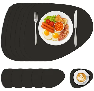 Productafbeelding van Solidchoice - Set van 6 Afwasbare Placemats Hittebestendig - Antislip 42 x 33 cm Zwart