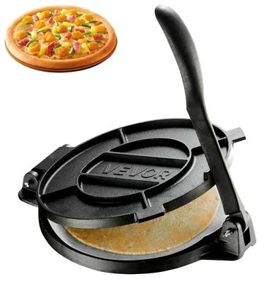 Immagine prodotto di VEVOR - Pressa per tortillas da 30 cm, in ghisa, manuale, per tacos, pizza, pasta per tortillas di grano, pane, prodotti da forno e pane piatto, con manico rinforzato, 50 fogli di carta forno e superficie trattata con olio di lino cotto