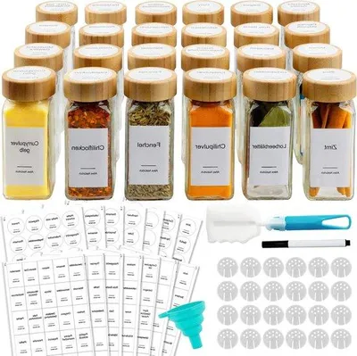 Image de Pots à épices carrés de 120 ml, en silicone, bambou, avec pinceau