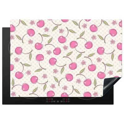 Produktbild von KitchenYeah© Herdabdeckplatte Kirschen - Blumen - Tupfen - Muster , 75x52cm, Küche Deko, Glaskeramikkochfeld Herdabdeckung, Abdeckplatte fùr Kochfeld