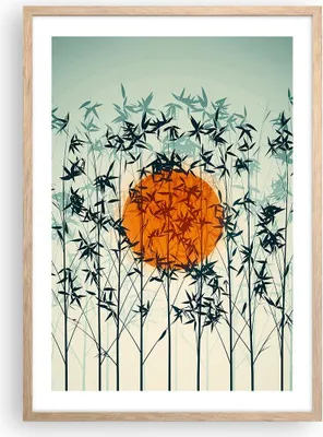Produktbild von Gerahmtes Poster - Rahmen in heller Eiche - Westen Sonne Gras - 50x70 cm - Wand Bild - Wanddeko - Wandbilder - Kunstposter - Wandposter - Bilderrahmen - Bilder - Kunstdruck - P2NPA50x70-5104