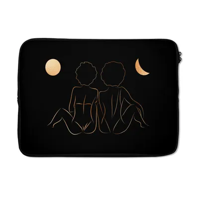 Produktbild von MuchoWow® Laptop Hülle 14 ZollFrauen - Mond - Gold - Strichzeichnung Laptoptasche - Laptoptasche - Stoßsicher - Schutzhaube