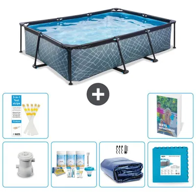 Obrázok produktu pre Vonkajší bazén obdĺžnikového tvaru – vzhľad kameňa – 300x200x65 cm – 5-dielny – S188