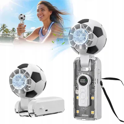 Produktbild von Handventilator, Tragbarer Faltbarer USB Lüfter, 6 Windgeschwindigkeit  Mini Ventilator Hand Ventilatoren mit 3600mAh Akku ideales Fußballgeschenk
