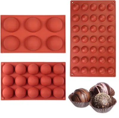 Produktbild von Siliconenform Halbkugel 3 Stück - Schokoladenform - Bonbonform für Schokolade - Kuchen - Gelee - Dome-Mousse