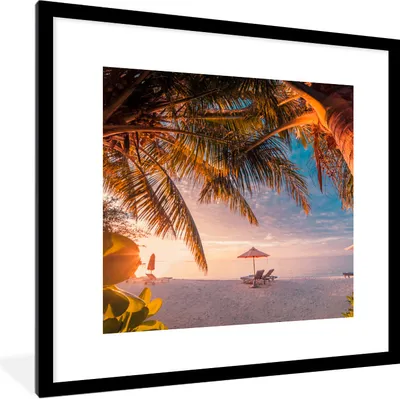 Produktbild von MuchoWow® Gerahmtes Poster Strand - Palme - Meer 40x40 cm - Poster mit Schwarzem Bilderrahmen Wandposter Rahmen Foto Bilder - Poster - Plakat im Rahmen