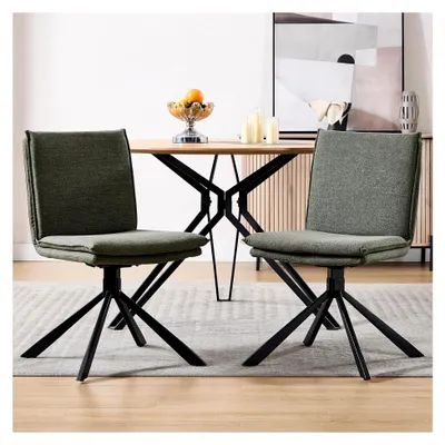 Produktbild von 2er Set Esszimmerstühle Leinen Küchenstühle 360° drehbar für Esszimmer armlose Akzentstühle mit Metallbeinen für Wohnzimmer (Grün-2)