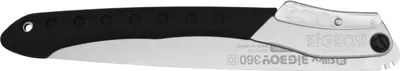 A close-up, studio shot of a folding saw against a white background.