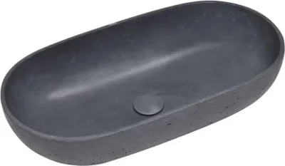 Produktbild von SAT Aufsatzwaschbecken Beton ohne Überlauf mit Ablaufgarnitur 65 cm x 35 cm, anthrazit
