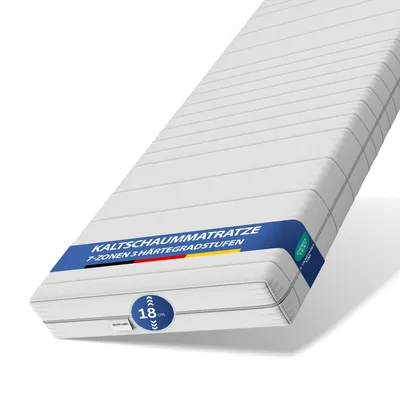 Produktbild von 7-Zonen Kaltschaummatratze 180x200 Härtegrad H4 – 18cm Höhe – Punktelastisch & Atmungsaktiv – Allergikergeeignet –  Bezug waschbar bis 60°C