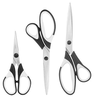 Immagine prodotto di Set di forbici in acciaio inossidabile, composto da 3 pezzi: 24 cm, 21 cm e 14 cm. Colore: nero
