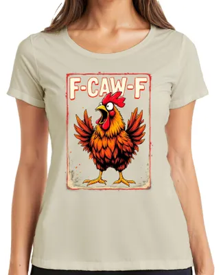 Produktbild von F-CAW-F lustiger Hahn Cartoon Bauernhof Spruch Sarkasmus Vintage Damen T-Shirt, Natur, L