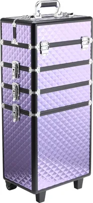 Produktbild von HOMCOM Professioneller Make-up-Koffer mit Universalrädern, verschiedene Ebenen, ausziehbarer Griff, Make-up-Trolley aus Aluminiumlegierung, 33,5 x 23 x 76/95,5 cm, Violett
