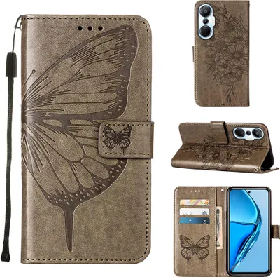 Produktbild von Infinix Hot 20S / 20 Pro Hülle, Schmetterling Prägung Flip Leder Kartenfächer Schutzhülle Ledertasche mit Ständer für Infinix Hot 20S / 20 Pro Grau