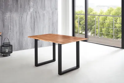 Produktbild von Esstisch Baumkante massiv Akazie natur 160 x 85 U-Gestell schwarz LUBIN
