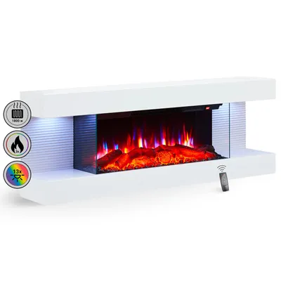 Image de Cheminée murale électrique BALDERIA Lumina – Puissance de chauffage jusqu'à 1 800 W, effet de flammes en 3D, blanche