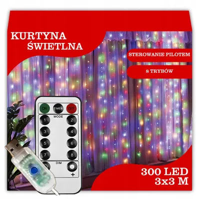 Produktbild von LED-Lichtervorhang 3x3 Bunte Weihnachtsbaumbeleuchtung