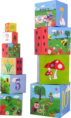 Produktbild von Stapelwürfel Stapelturm "Krabbelkäfer und Insekten" für Kinder ab 12 Monaten - Höhe 86 cm
