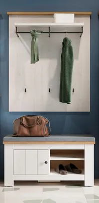 Produktbild von Flur Paneel und Sitzbank Landhausstil Lärche weiß mit Eiche COSLADA-129