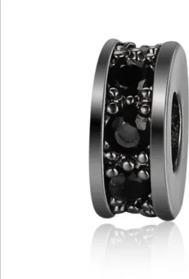 Produktbild von Schmuck-Perlen 5 Stück, Charm Spacer Beads für Armbänder glitzernd, 3x7,5 mm, Schwarz mit schwarzem Stein