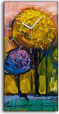 Produktbild von Leinwand Uhr Küche Wohnzimmer Bild Geräuschlos 30x60 Malerei Bäume künstlerisch - weiße Hände