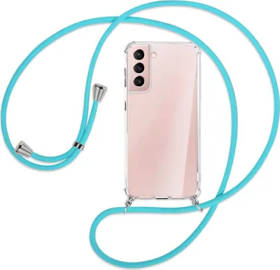 Produktbild von Handykette Backcover-Schutzhülle mit Band (Metall silberfarben) für Samsung Galaxy S21 Plus 5G - türkis