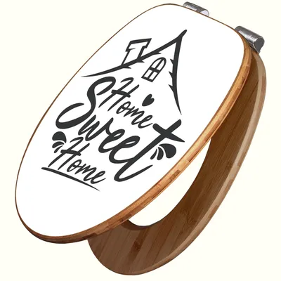 Produktbild von banjado Design WC Sitz Bambus Absenkautomatik -Home sweet Home 4 - Toilettendeckel mit Absenkautomatik Holz/hochwertiger Bambus Klodeckel/WC-Sitz für alle gängigen Toiletten [TDB2 13101]
