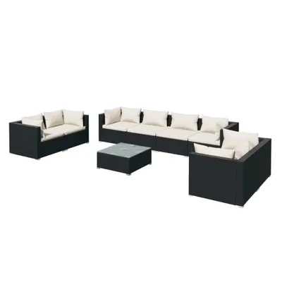 Produktbild von vidaXL 9-tlg. Garten-Lounge-Set mit Kissen Poly Rattan Schwarz