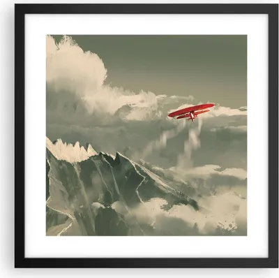 Produktbild von Gerahmtes Poster - Schwarzer Rahmen - Rot Flugzeug Berge - 40x40 cm - Wand Bild - Wanddeko - Wandbilder - Kunstposter - Wandposter - Bilderrahmen - Bilder - Kunstdruck - P2BAC40x40-4854