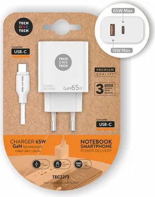Produktbild von Tech One Tech Gan Pd Tec2273 Usb-c-und Usb-c-wandladegerät 65w One Size
