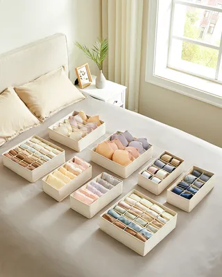 Obrázek produktu pro SONGMICS Organizér na spodní prádlo, úložný box, sada 8 kusů, skládací, béžový