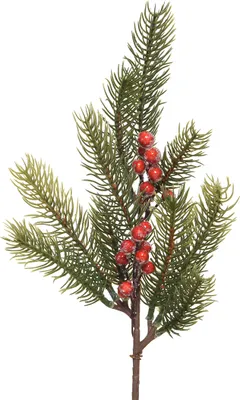 Produktbild von Tannenzweig mit roten Beeren 35cm PE Spritzguss künstlich grün