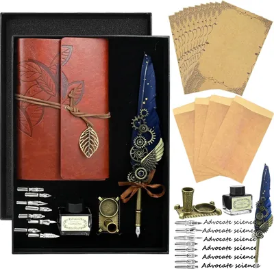 Produktbild von Kalligrafiefeder handgefertigte Dippen Vintage Federkiel Quill Pen Set Schrein Geschenk Blau - Schreibstift, Schrein - (27)