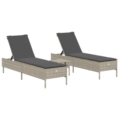 Produktbild von 3-tlg. Sonnenliegen-Set mit Auflage Hellgrau Poly Rattan