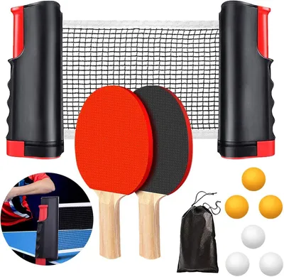 Produktbild von Tischtennis-Set, Tischtennisschläger Set, 2 Tischtennisschläger + einziehbares Netz + 6 Bälle + 6 Tischtennisbälle + 1 Tragetasche, für jeden Tisch