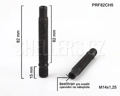 Obrázok produktu pre Skrutka kolesa M14x1,25x62+15 s obojstranným závitom, (PRF82CH5), čierna, celková dĺžka 82