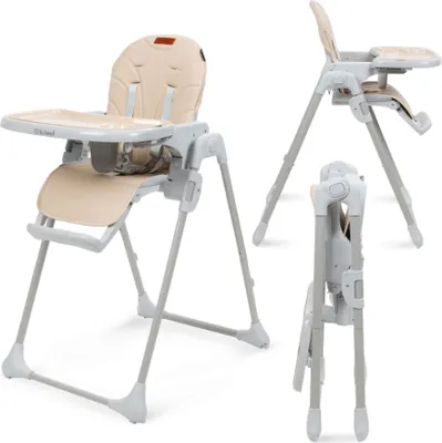 Produktbild von Babystuhl, Essensstuhl, verstellbar, abnehmbares Tablett, rutschfest, 6 bis 36 Monate, 5-Punkt-Gurt, Hochstuhl, Hochstuhl für Baby, belastbar bis 15 kg, beige