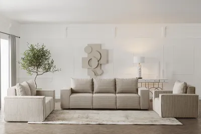 Produktbild von Sofaset Designersofa ESTELLE 3-2-1 mit Schlaffunktion in Stoff Poso Beige