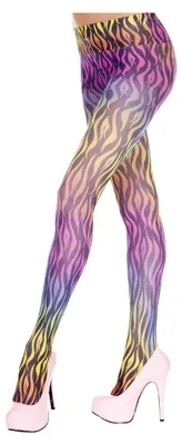 Produktbild von Regenbogen Strumpfhose Damen – Blickdichte Nylonstrumpfhose mit buntem Wirbelmuster One Size | Fasching Karneval Pride Festival Kostüm Zubehör