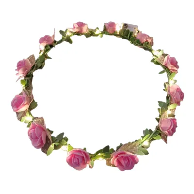 Produktbild von Romantischer leuchtender Kranz LED-Licht Rose Blumen Haarband Kopfschmuck Hochzeit Party Mädchen Geburtstag Favor Leuchtende Haargirlande