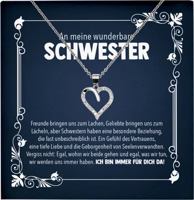 Produktbild von 22Feels Wunderbare Schwester Geschenk Herz Halskette mit Karte Mädchen Frauen Geburtstag Weihnachten Valentinstag Firmung Konfirmation (Damen Mädchen Silber 925/000 Schmuck)