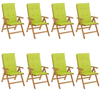 Produktbild von vidaXL 8-teiliges Set aus massivem Teakholz mit verstellbaren Klappstühlen und Kissen